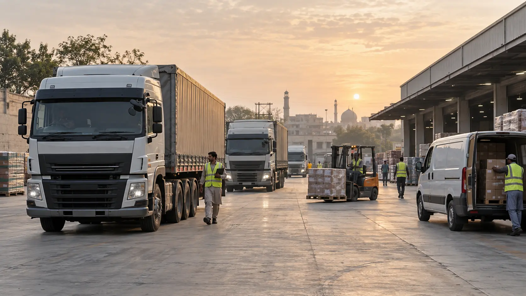 Commercial fleet in an active logistics yard